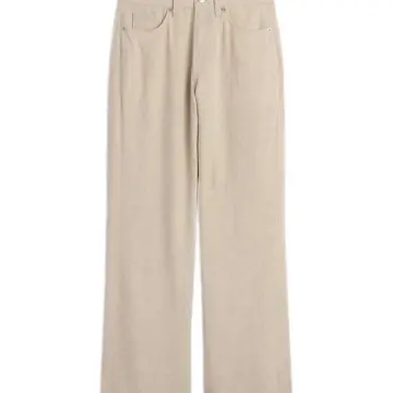 Light Beige Wide-Leg Pants with Five-Pocket Styling