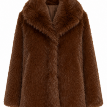 Brown Faux Fur Shawl Collar Mid-Length Coat