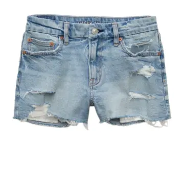 Light Blue Distressed Denim Cutoff Shorts with Frayed Hem