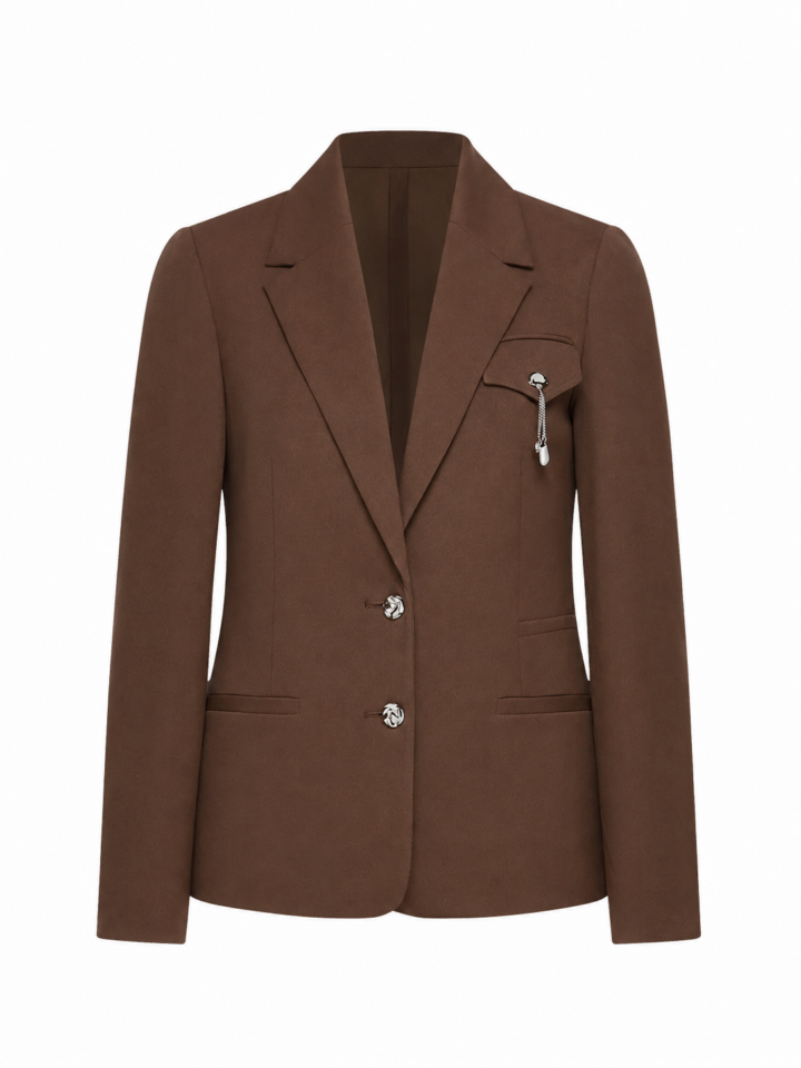 Chocolate Brown Tailored Single-Breasted Blazer
