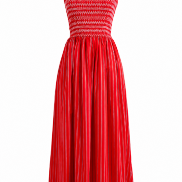 Red and White Striped Smocked Maxi Dress
