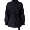 Black Belted Collared Button-Front Jacket