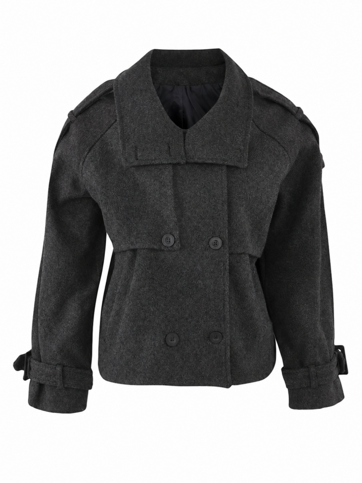 Charcoal Grey Double-Breasted Wool-Blend Jacket