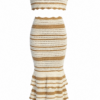 Cream and Tan Striped Open-Knit Top and Maxi Skirt Set