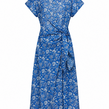 Blue Floral Print Wrap Shirt Dress with Side Tie