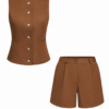Brown Sleeveless Vest and High-Waisted Shorts Two-Piece Set