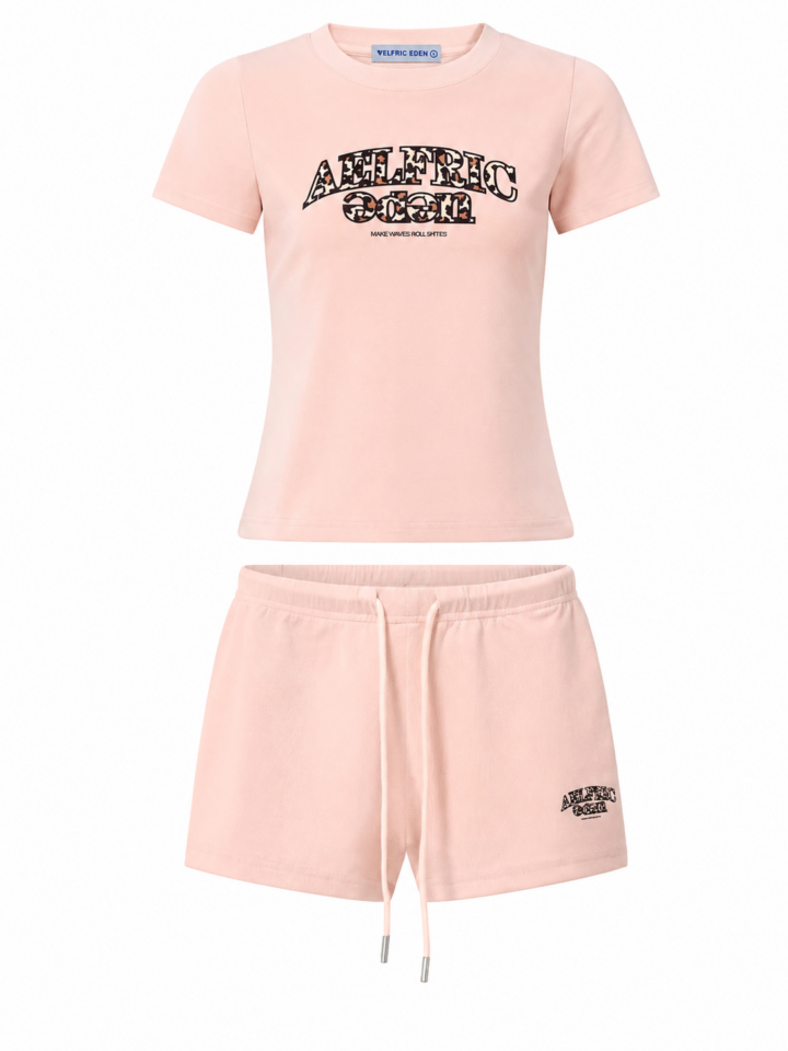 Light Pink Graphic T-Shirt and Shorts Set