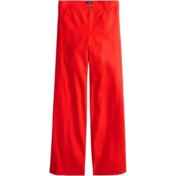 Red Wide-Leg Trousers with Patch Pockets and Button Fly