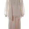 Beige Sheer Chiffon Tunic and Maxi Skirt Set
