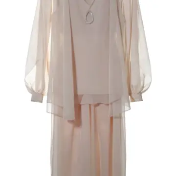 Beige Sheer Chiffon Tunic and Maxi Skirt Set