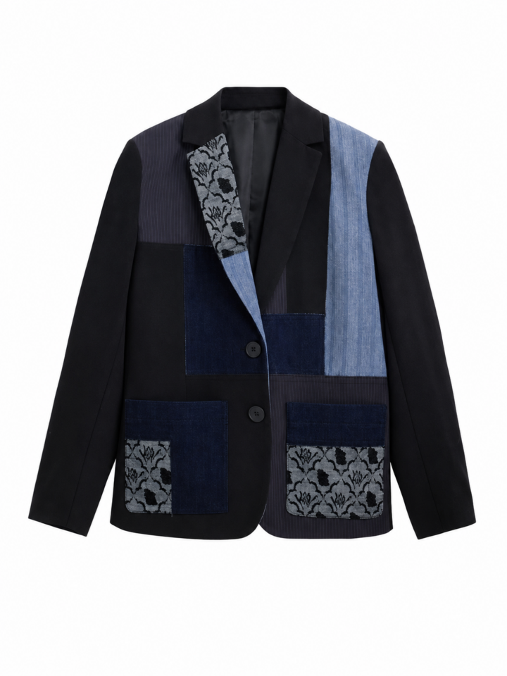 Multicolor Patchwork Relaxed-Fit Blazer