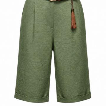 Olive Green High-Waisted Wide-Leg Cropped Culotte Pants with Belt