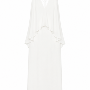 White Sleeveless Draped Maxi Dress with V-Neck