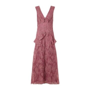 Dusty Rose Sleeveless Lace Midi Dress with Ruffled Tiers